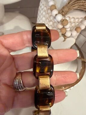 Salvatore Ferragamo Tortoiseshell and Gold Link Bracelet
